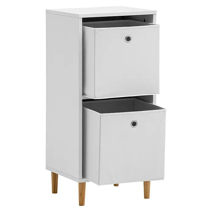 Schildmeyer Unterschrank - L x B x H: 38,2 x 38,2 x 84,8 cm, Weiß - Ein moderner, weißer Nachttisch mit zwei Schubladen aus Stoff und Holzbeinen, ideal für das Schlafzimmer zur Aufbewahrung.