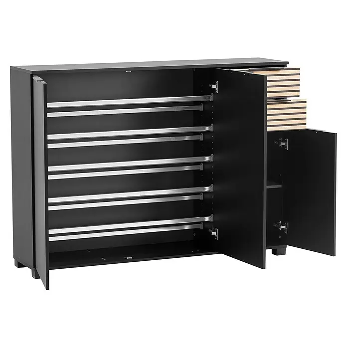 Schildmeyer Alexa Schuhschrank - L x B x H: 35 x 142 x 105,5 cm, Schwarz, Passend für: ca. 20 Paar Schuhe - Abbildung eines Werkzeugschranks mit mehreren Schubladen und Fächern für Werkzeugaufbewahrung.
