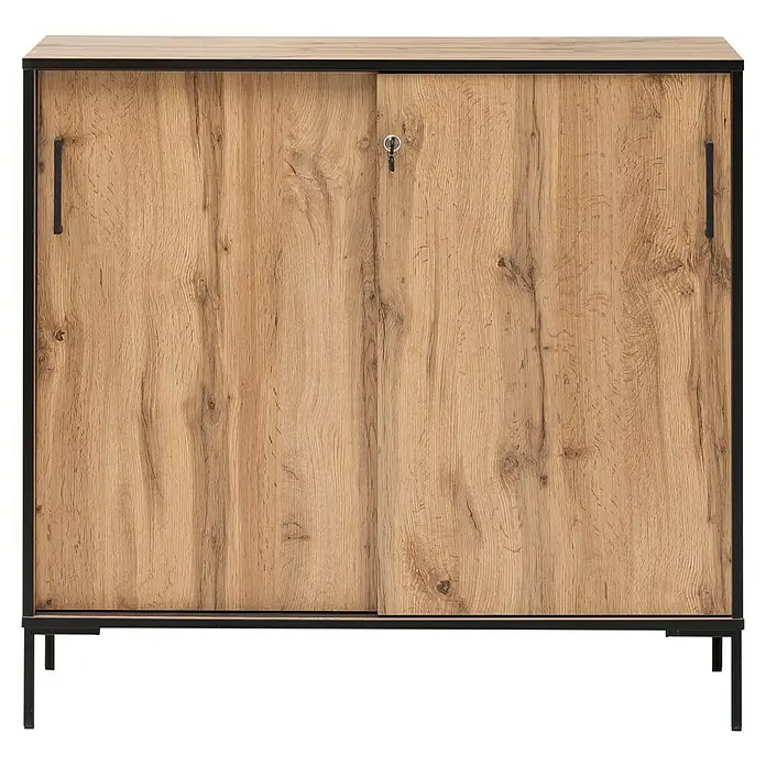 Schildmeyer Serie 2000 Schiebetürschrank - L x B x H: 41 x 100,1 x 96,6 cm, Eiche Landhaus/Schwarz - Stilvoller Holzschrank mit Schiebetüren und schwarzen Akzenten, ideal für moderne Wohnräume. Praktisch und elegant.