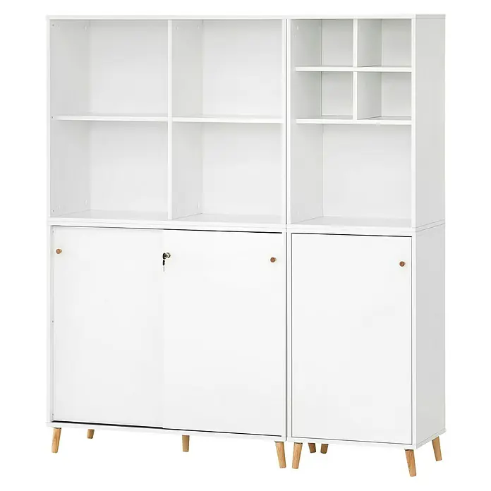 Schildmeyer Serie 500 Holz-Mehrzweckschrank - L x B x H: 196,8 x 349,6 x 408,8 cm, Weiß - Ein weißes Bücherregal mit Fächern und Schrankraum bietet viel Stauraum für Bücher und Dekoartikel.