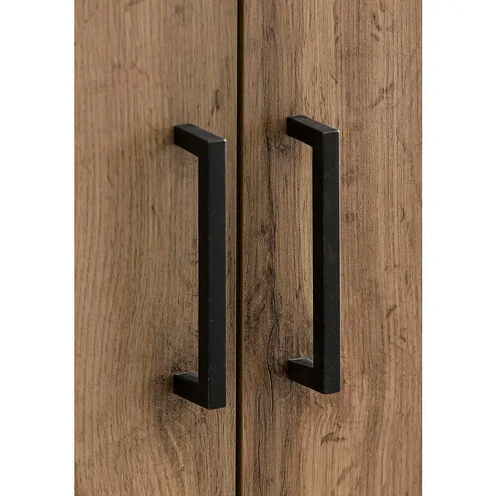 Schildmeyer Serie 2000 Aktenschrank - L x B x H: 39 x 65,2 x 194,2 cm, Eiche Landhaus - Schranktüren mit modernen, rechteckigen schwarzen Griffen, die einen stilvollen Kontrast zur Holzstruktur bilden. Praktisch und ästhetisch zugleich.