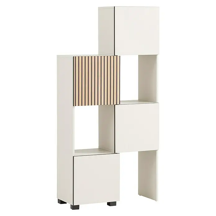 Schildmeyer Alexa Holzregal ausziehbar - L x H: 35 x 163 cm, Breitenverstellung: 42 cm - 70 cm, Cremebeige - Weißes Bücherregal mit Holzeinsatz. Modernes Design mit verschiedenen Fächern für Bücher und Deko. Praktisch und stilvoll.