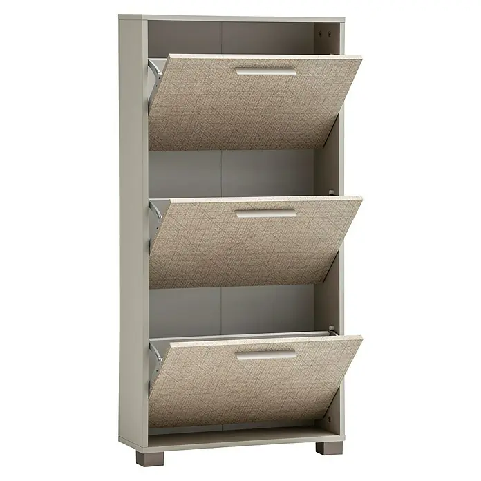 Schildmeyer Edno Schuhschrank - L x B x H: 19,6 x 59,8 x 124 cm, Beige, Anzahl Fächer: 3 Stk. - Modernes Schuhregal mit drei Klappen in beiger Farbe und Textur für eine stilvolle und platzsparende Aufbewahrung von Schuhen.