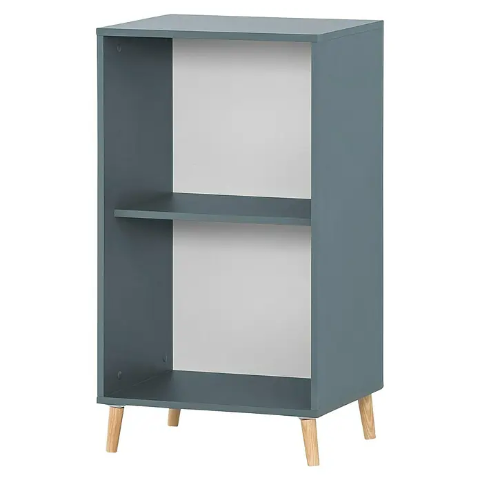 Schildmeyer Unterschrankregal - 41 x 51 x 92,6 cm, Fjord/Weiß, Anzahl Fächer: 2 Stk. - Ein graues Bücherregal mit zwei Fächern und hellen Holzfüßen. Ideal für die Aufbewahrung von Büchern und Dekoration.