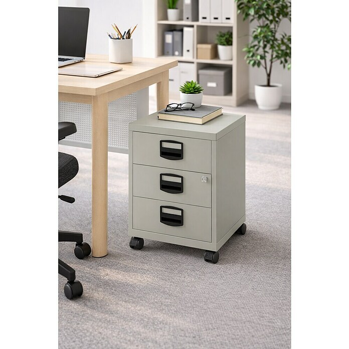 Bisley Home Cajonera con ruedas PFA (L x An x Al: 40 x 41 x 67 cm, Número de cajones: 3 ud., Acero, Gris) | BAUHAUS