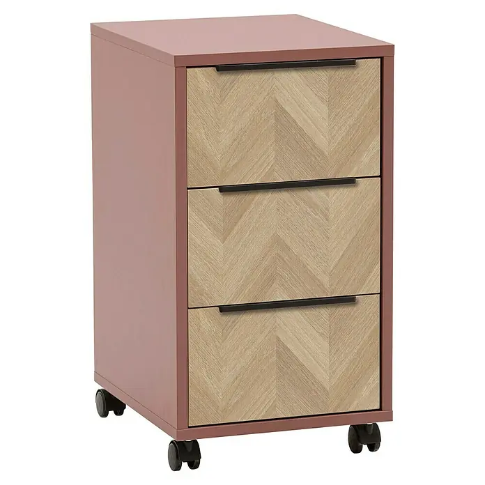 Schildmeyer Piazza Rollcontainer - L x B x H: 39,1 x 32,6 x 59,7 cm, Mauve, Anzahl Schubladen: 3 Stk. - Ein moderner Aktenschrank mit drei Schubladen und einem auffälligen Fischgrätmuster auf der Front. Der Korpus ist in einem eleganten Roséton gehalten.