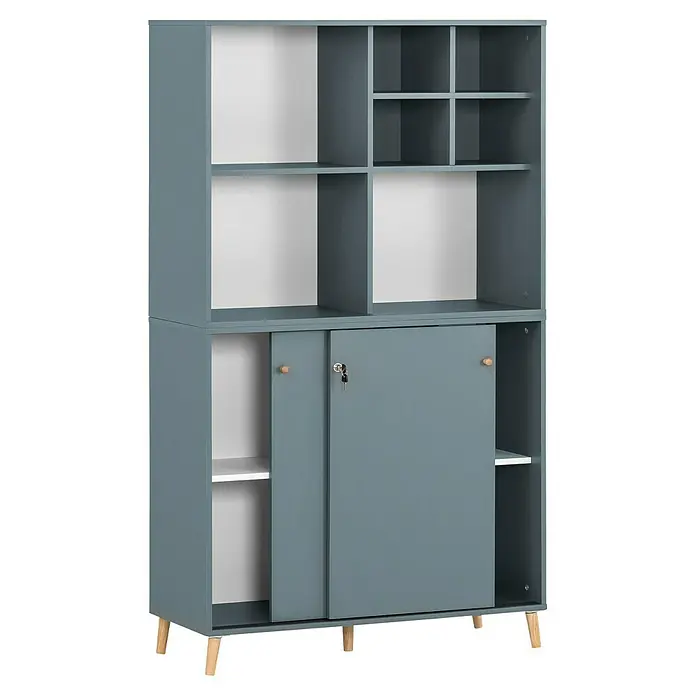 Schildmeyer Serie 500 Holz-Mehrzweckschrank - L x B x H: 114,8 x 247,7 x 223,6 cm, Fjord - Bücherregal mit Schiebetüren und Fächern, ideal für Wohn- oder Arbeitszimmer. Vielseitig und stilvoll.