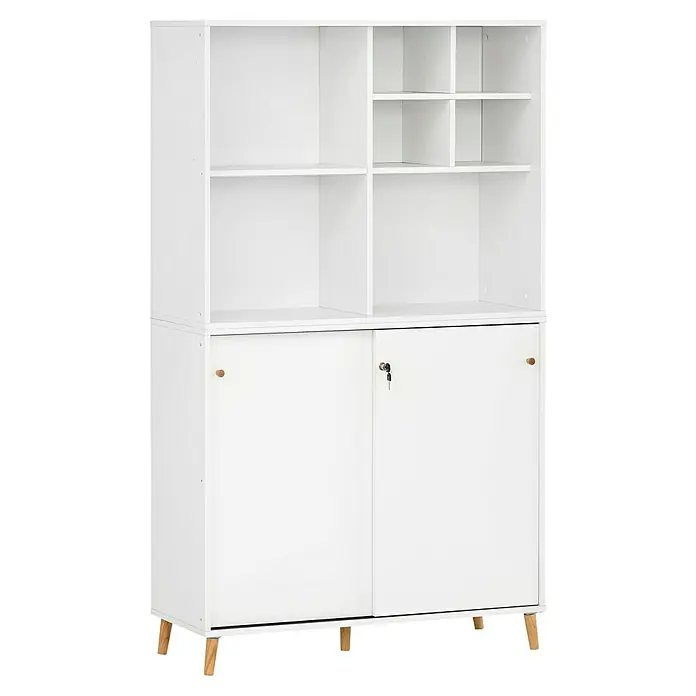 Schildmeyer Serie 500 Holz-Mehrzweckschrank - L x B x H: 114,8 x 247,7 x 223,6 cm, Weiß - Weißes Bücherregal mit offenem und geschlossenem Stauraum, ideal für Wohn- oder Arbeitszimmer. Praktisch und stilvoll.