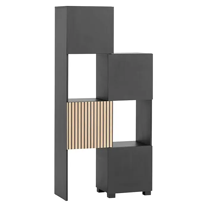 Schildmeyer Alexa Holzregal ausziehbar - L x H: 35 x 163 cm, Breitenverstellung: 42 cm - 70 cm, Schwarz - Modernes graues Bücherregal mit Holzdetails und geräumigen Fächern, ideal für stilvolle Aufbewahrung und Organisation.