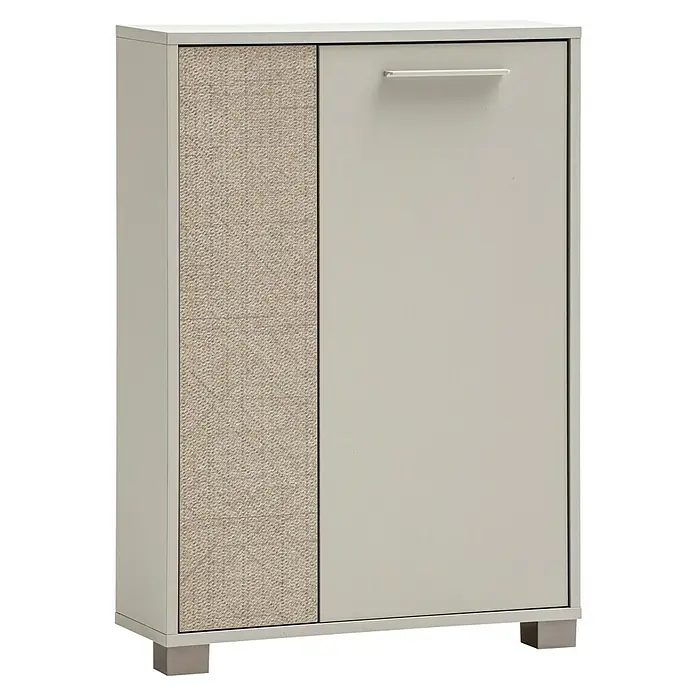 Schildmeyer Edno Unterschrank - L x B x H: 19,8 x 59,8 x 124 cm, Beige - Ein moderner Schuhschrank in Weiß mit einer Tür mit Textur und einem schlichten Griff, ideal für eine stilvolle Aufbewahrung.