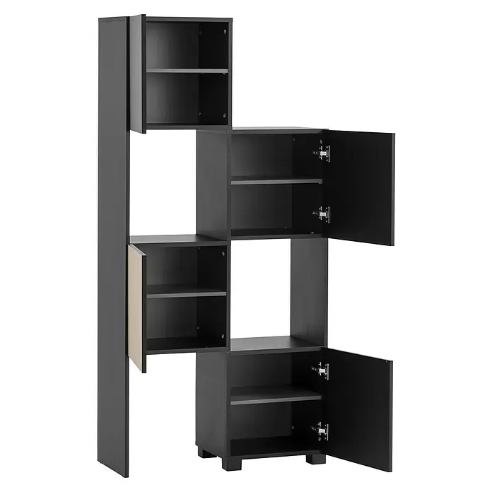 Schildmeyer Alexa Holzregal ausziehbar - L x H: 35 x 163 cm, Breitenverstellung: 42 cm - 70 cm, Schwarz - Attraktives, modernes Regal in Anthrazit mit offenen und geschlossenen Fächern. Vielseitiges Möbelstück für Wohn- oder Arbeitsbereich.