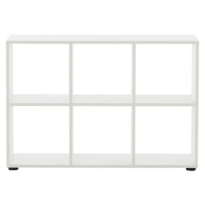 Schildmeyer Rena Schreibtisch - L x B x H: 121,6 x 150 x 73,6 cm, Weiß - Ein weißes Regal mit sechs Fächern, ideal zur Aufbewahrung und Präsentation von Gegenständen im Wohnbereich oder Büro.