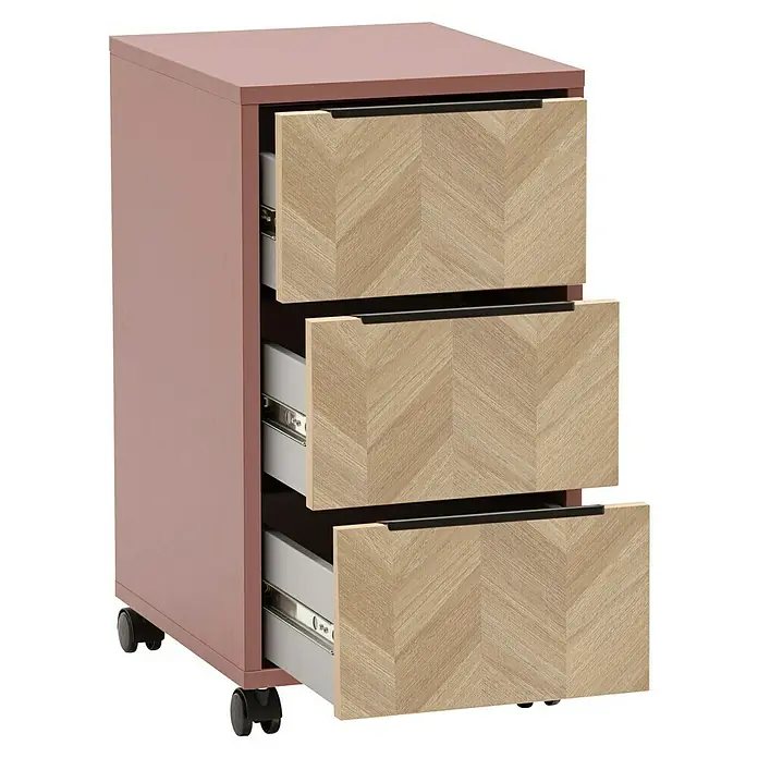 Schildmeyer Piazza Rollcontainer - L x B x H: 39,1 x 32,6 x 59,7 cm, Mauve, Anzahl Schubladen: 3 Stk. - Rosa Rollcontainer mit drei Schubladen und einem attraktiven Fischgrätenmuster. Perfekt für Büro oder Homeoffice zur Aufbewahrung von Dokumenten.