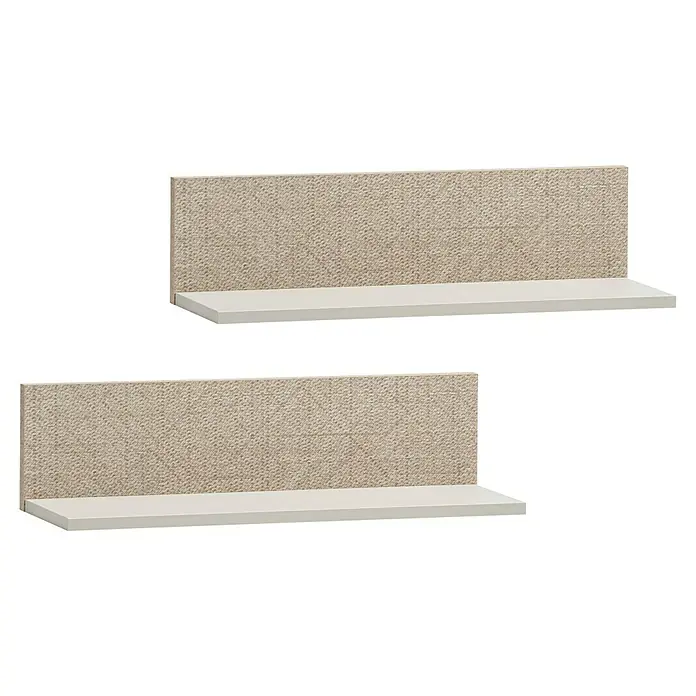 Schildmeyer Edno Wandregal-Set - L x B x H: 17,3 x 60 x 15,7 cm, Beige, 2 Stk. - Zwei Akustikpaneele mit beiger Oberfläche stehen auf einem schmalen weißen Sockel und bieten Schallschutz und dezentes Design.