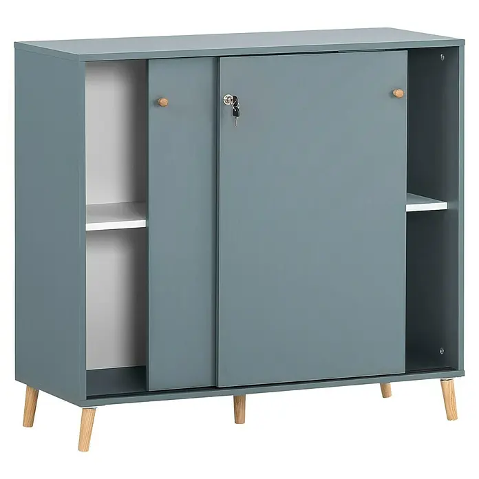 Schildmeyer Schiebetürschrank - L x B x H: 32,8 x 100 x 92,6 cm, Fjord - Dieser blaue Schrank mit Schiebetüren und Schlüssel ist ideal für zusätzlichen Stauraum in Ihrem Zuhause.