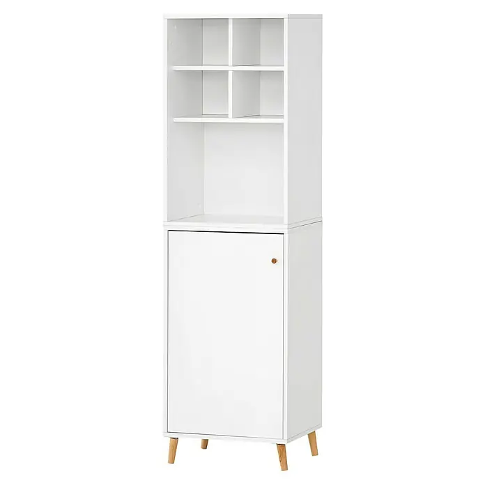 Schildmeyer Serie 500 Holz-Mehrzweckschrank - L x B x H: 114,8 x 247,7 x 223,6 cm, Weiß - Ein hochformatiger, weißer Hochschrank mit einem Schrankteil und einem offenen Regalteil, ideal für zusätzlichen Stauraum.
