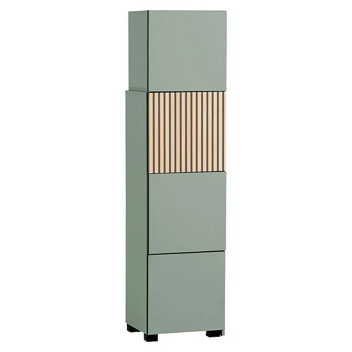 Schildmeyer Alexa Holzregal ausziehbar - L x H: 35 x 163 cm, Breitenverstellung: 42 cm - 70 cm, Pistazie - Schmaler, grüner Schrank mit Holzdetails, ideal für zusätzlichen Stauraum im modernen Zuhause.