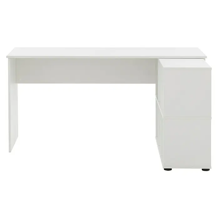 Schildmeyer Rena Schreibtisch - L x B x H: 121,6 x 150 x 73,6 cm, Weiß - Die Abbildung zeigt einen weißen Schreibtisch mit integriertem Stauraum. Praktisches Design für Büro oder Arbeitszimmer.