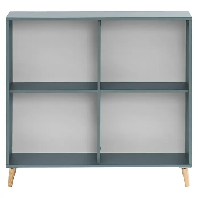 Schildmeyer Unterschrankregal - 41 x 100 x 92,6 cm, Fjord/Weiß, Anzahl Fächer: 4 Stk. - Ein blaues Bücherregal mit vier Fächern und hellen Holzfüßen, ideal für die Aufbewahrung von Büchern und Dekorationsgegenständen.
