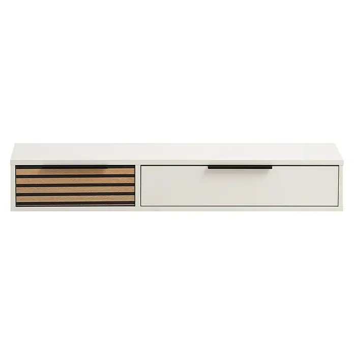 Schildmeyer Loft Konsolentisch - L x B x H: 32 x 103,5 x 16,5 cm, Weiß/Akustik-Dekor - Moderner weißer Hängeschrank mit Schubladen in Holzoptik und Griffen. Stauraum für stilvolle Badezimmer oder Wohnräume.