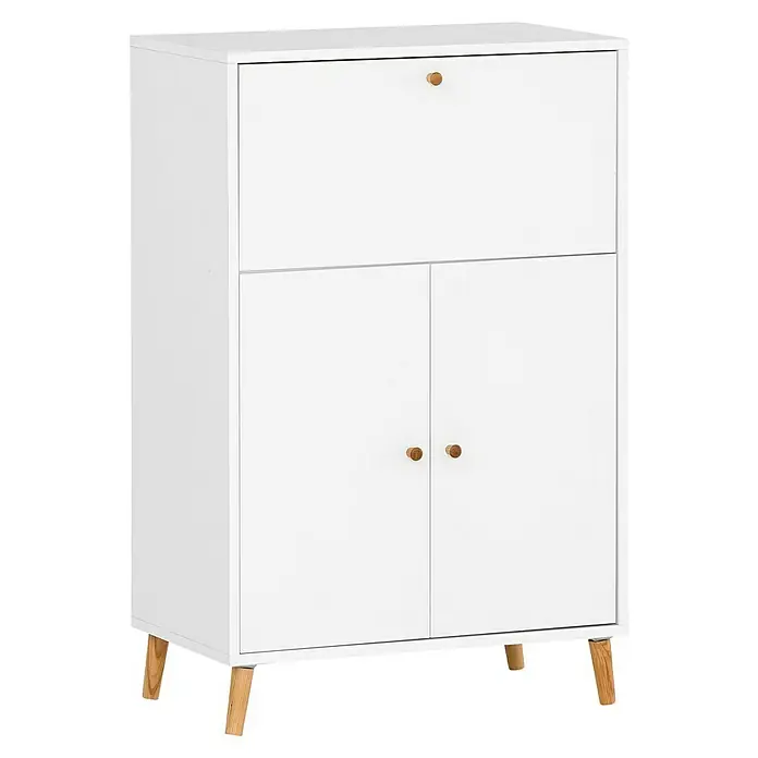 Schildmeyer Rena Sekretär - L x B x H: 39 x 65 x 102 cm, Weiß - Weißer Schrank mit Holzgriffen und -beinen, bietet stilvollen Stauraum für jedes Zimmer. Modernes Design trifft auf Funktionalität.