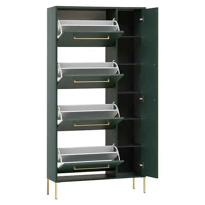 Schildmeyer Kent Schuhschrank - L x B x H: 30 x 88,4 x 174,2 cm, Waldgrün, Anzahl Fächer: 6 Stk. - Schrank mit vier Klappen und Griffen zur Schuhaufbewahrung. Er bietet zusätzlichen Stauraum durch Regale.
