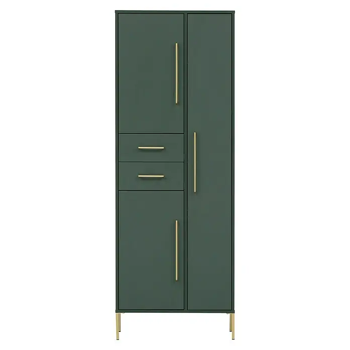 Schildmeyer Kent Hochschrank - L x B x H: 33,1 x 67,1 x 184,3 cm, Waldgrün - Elegantes, tiefgrünes Sideboard mit goldenen Griffen. Ein modernes Möbelstück, das Funktionalität und Stil vereint.