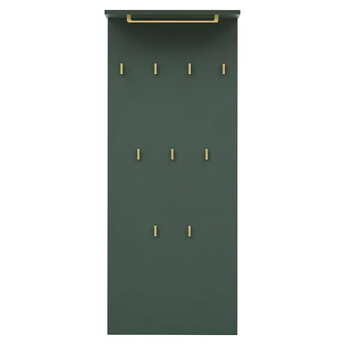 Schildmeyer Kent Garderobenpaneel - L x B x H: 2,9 x 50 x 110,6 cm, Waldgrün - Eine elegante, grüne Garderobe mit goldenen Akzenten und praktischen Haken zur stilvollen Aufbewahrung von Jacken und Accessoires.