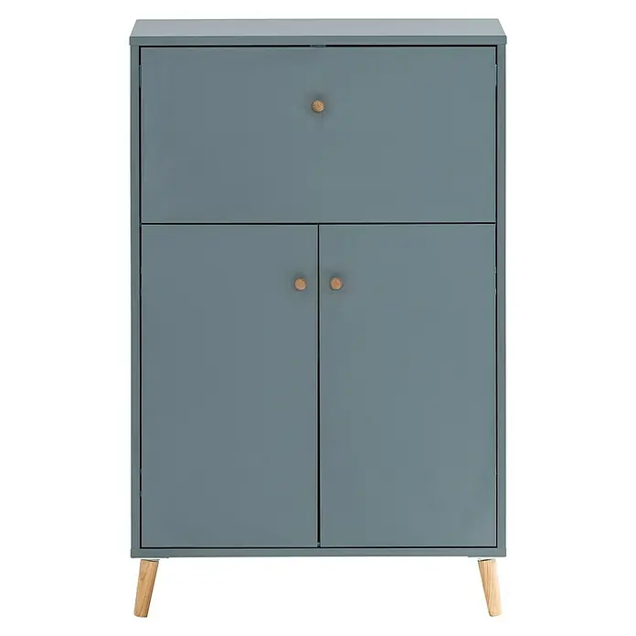 Schildmeyer Rena Sekretär - L x B x H: 39 x 65 x 102 cm, Fjord - Ein schicker grauer Schrank mit Holzgriffen und schlichten Füßen, perfekt für stilvolle Aufbewahrung in jedem Raum. Praktisch und modern.