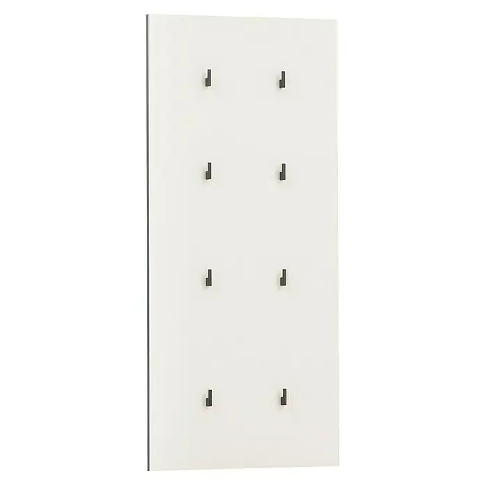 Schildmeyer Alexa Garderobenpaneel - L x B x H: 2,6 x 49 x 109 cm, Cremebeige - Weiße Wandgarderobe mit acht schwarzen Haken in zwei vertikalen Reihen, ideal für Flur oder Schlafzimmer.