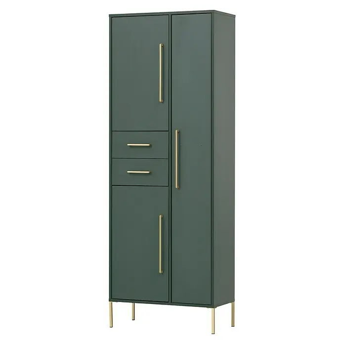 Schildmeyer Kent Hochschrank - L x B x H: 33,1 x 67,1 x 184,3 cm, Waldgrün - Grüner Schrank mit goldenen Griffen und Beinen für ein modernes und elegantes Erscheinungsbild im Wohnraum.