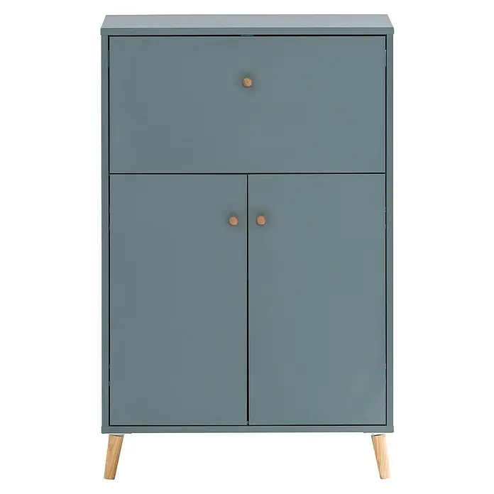 Schildmeyer Rena Sekretär - L x B x H: 39 x 65 x 102 cm, Fjord - Blauschrank mit Holzgriffen. Stilvolles Möbelstück für jeden Raum, mit Schublade und zwei Türen für zusätzlichen Stauraum.