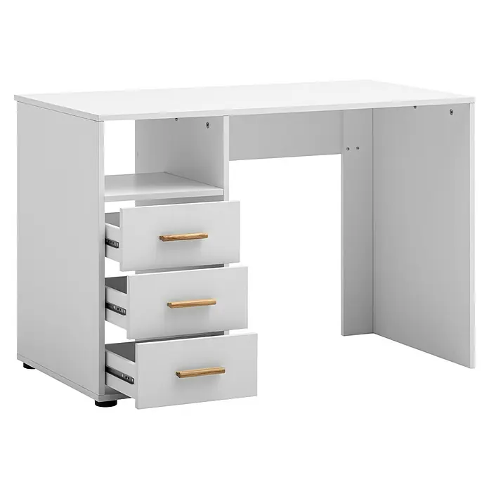 Schildmeyer Schreibtisch - L x B x H: 58 x 109 x 74 cm, Weiß - Der weiße Schreibtisch mit drei Schubladen und Holzgriffen bietet praktischen Stauraum und eine moderne Optik für das Arbeitszimmer.