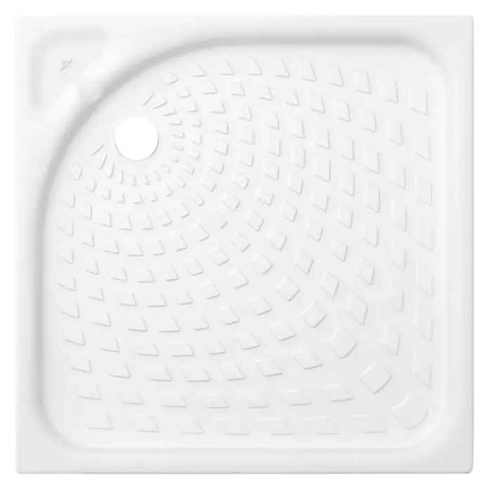 Villeroy & Boch O.novo Duschwanne - L x B: 80 x 80 cm, Keramik, Weiß, Rutschfest - Hier ist eine quadratische, weiße Duschwanne mit einem rutschfesten Diamantenmuster und einem Abflussloch in der Ecke. Sie ist robust und bietet Sicherheit.
