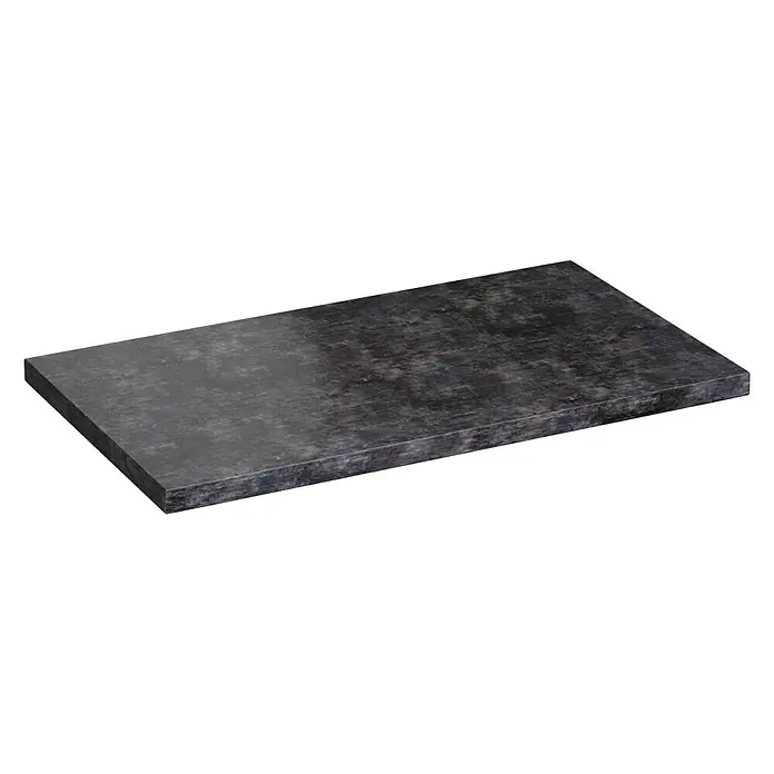 Camargue Espacio Waschtischplatte - 80 x 46 x 3,2 cm, Metallic - Nahaufnahme einer rechteckigen, schwarzen Servierplatte mit leicht rauer Oberfläche vor schwarzem Hintergrund.