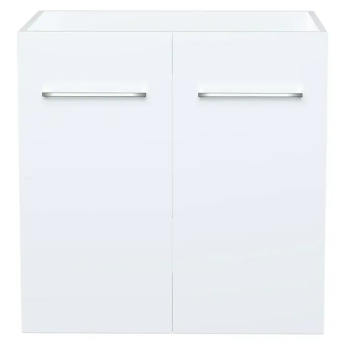 Camargue Espacio Waschtischunterschrank - 60 x 46 x 60 cm, 1 Einlegeboden, Mira - Weißer Waschtischunterschrank mit zwei Türen und horizontalen Griffen. Der Schrank ist modern und minimalistisch gestaltet.