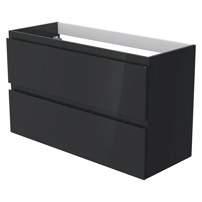 Camargue Espacio Waschtischunterschrank - 100 x 40 x 60 cm, 2 Schubkästen, Gama anthrazit glänzend - Eleganter schwarzer Waschtischunterschrank mit zwei Schubladen für ein modernes Badezimmerdesign.