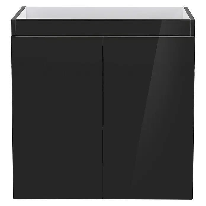 Camargue Espacio Waschtischunterschrank - 60 x 46 x 60 cm, 1 Einlegeboden, Gama anthrazit glänzend - Elegantes schwarzes Waschbeckenunterschrank-Design mit glänzenden Fronten und einer weißen Oberseite. Perfekt für moderne Badezimmer.