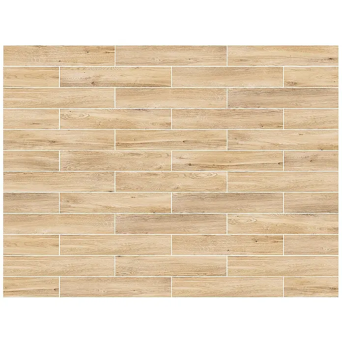 Steingutfliese Mini York - 60 x 11 cm, Sand, Matt - Helle Holzoptik Fliesen mit einer natürlichen Maserung, ideal für moderne Bodenbeläge und Wandgestaltungen.