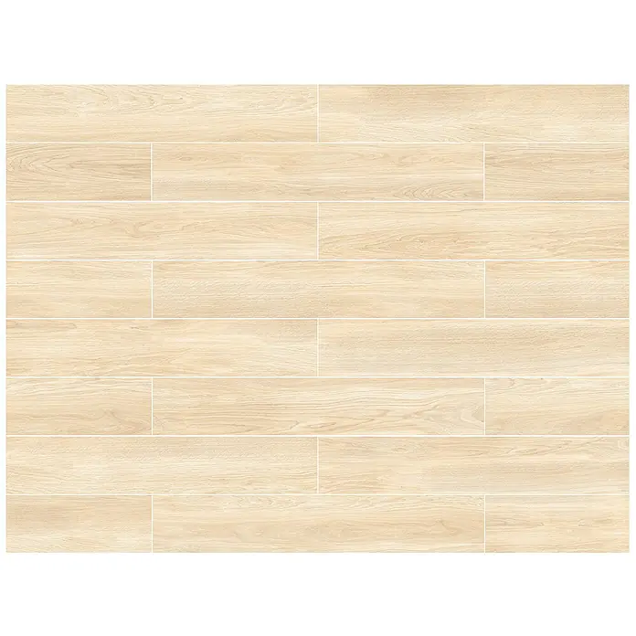 Feinsteinzeugfliese Mersin - 19,3 x 120,2 cm, Creme, Matt - Helle Holzoptik Fliesen für Bodenbeläge. Strapazierfähige, längliche Fliesen mit dezenter Maserung für ein natürliches Ambiente im Raum.
