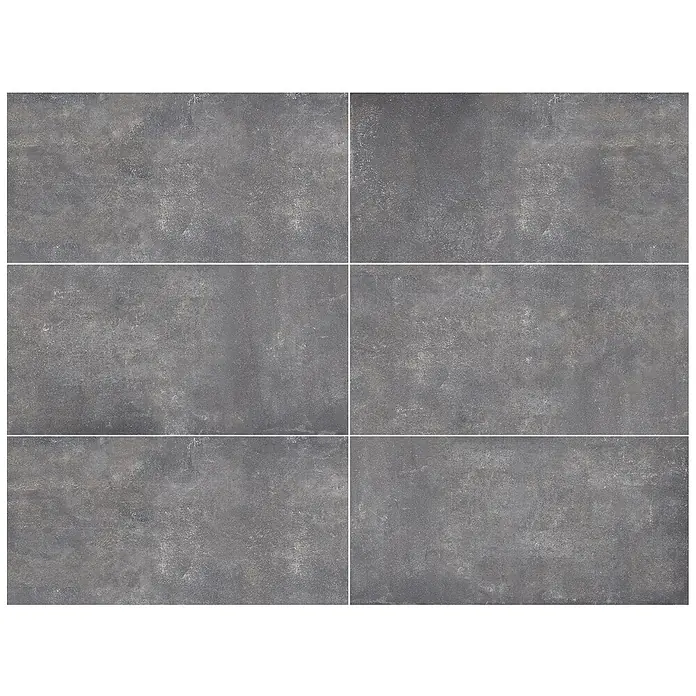 Feinsteinzeugfliese Savanna - 59,7 x 119,7 cm, Anthrazit, Matt - Sechs graue Keramikfliesen mit Betonoptik, ideal für moderne Innenräume. Robust und stilvoll.