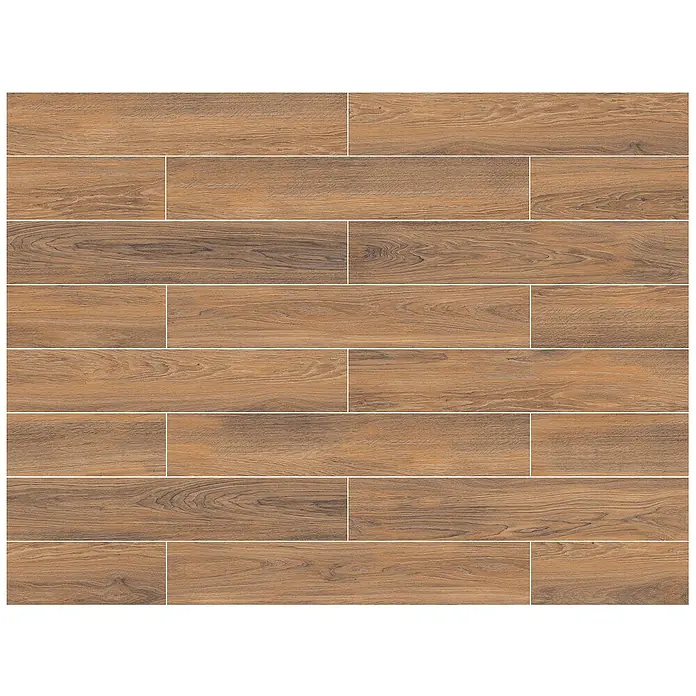 Feinsteinzeugfliese Mersin - 19,3 x 120,2 cm, Brown, Matt - Braune Holzoptik-Fliesen mit realistischer Maserung, ideal für moderne Boden- und Wandgestaltung.