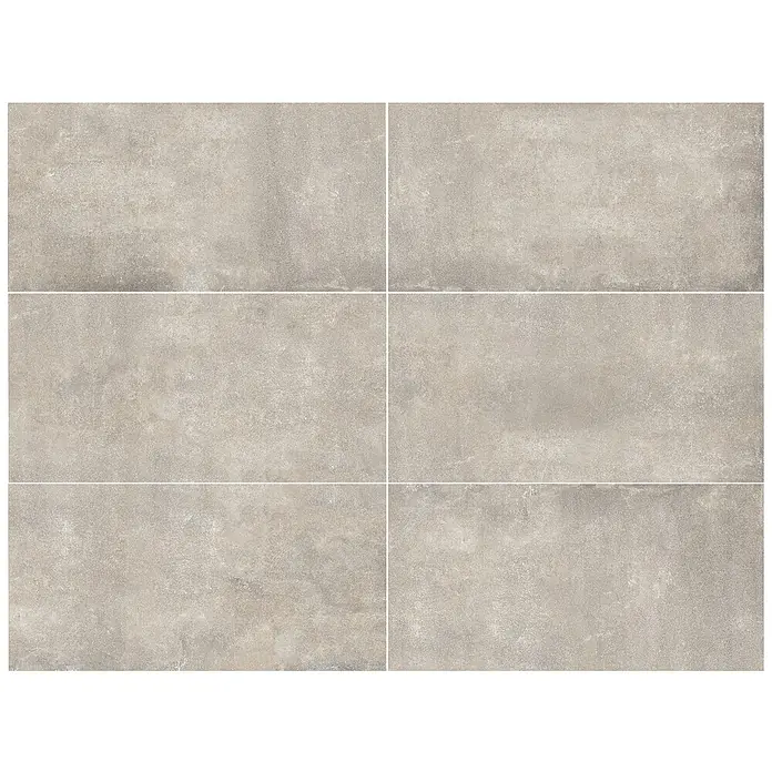 Feinsteinzeugfliese Savanna - 59,7 x 119,7 cm, Desert, Matt - Sechs beige Bodenfliesen mit matter Oberfläche und unregelmäßiger Textur für ein modernes Interieur.