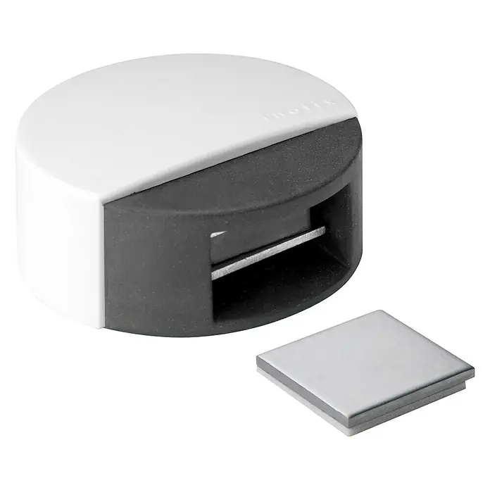 Inofix Tope de puerta 2037 - Acero inoxidable, Blanco - Tope de puerta magnético Windhager en blanco y gris con placa metálica a juego para una fácil instalación.