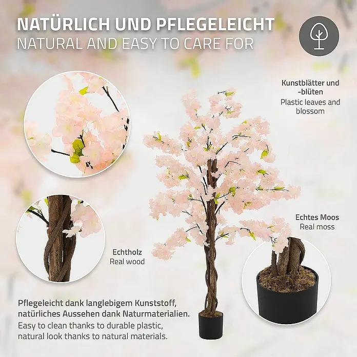 ML-Design Kunstpflanze Künstliche Pflanze für Wohnräume & Garten dekorative Zimmerpflanze - Blütenfarbe: Rosa, Textil