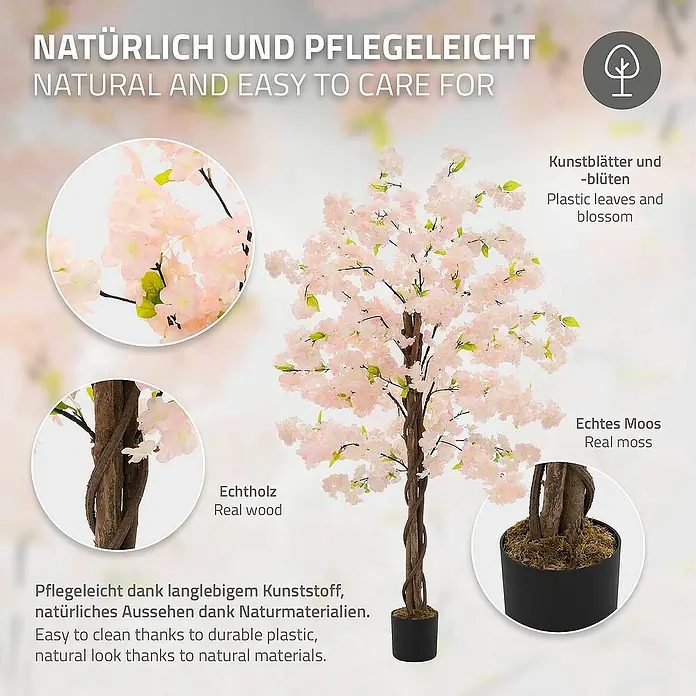 ML-Design Kunstpflanze Künstliche Pflanze für Wohnräume & Garten dekorative Zimmerpflanze - Blütenfarbe: Rosa, Textil