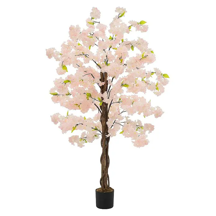ML-Design Kunstpflanze Künstliche Pflanze für Wohnräume & Garten dekorative Zimmerpflanze - Höhe: 150 cm, Blütenfarbe: Rosa, Textil