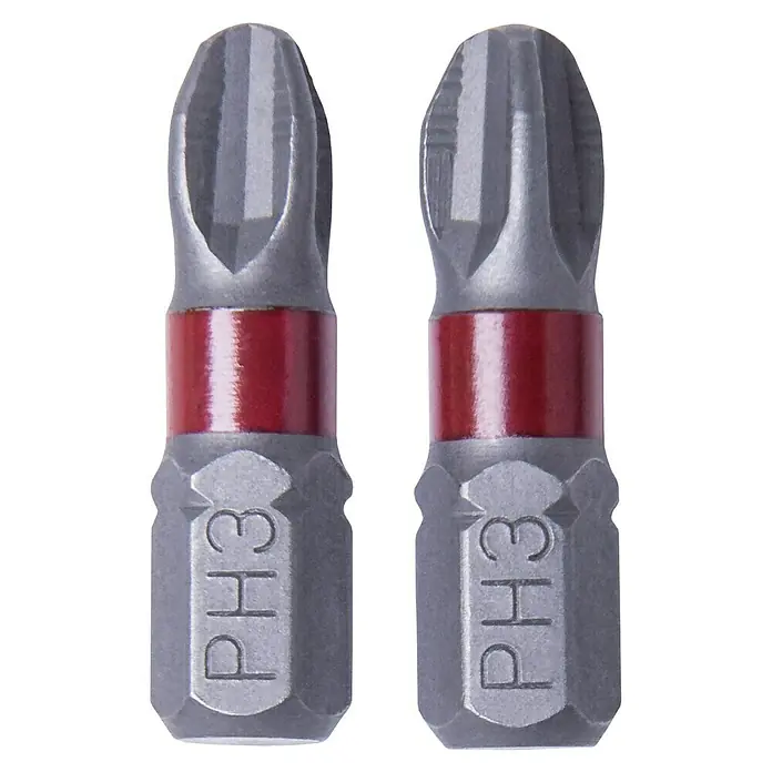 Connex Punta COXT973043 - PH 3, 25 mm - Dos puntas de destornillador PH3 grises con una banda roja, perfectas para diversas tareas de atornillado y proyectos de bricolaje.