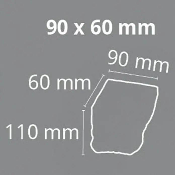 Dekoelement - Konsole, Weiß, 6 x 9 x 11 cm - Abbildung eines Pflastersteins mit den Maßen 90 x 60 mm, 90 mm, 60 mm und 110 mm.