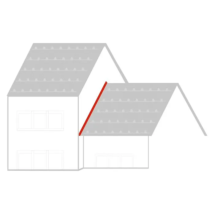 Metdach Innengiebelblech - Rot, 100 x 11,5 x 10 cm, Stahl - Illustration eines Hauses mit roter Linie, die ein Detail der Architektur hervorhebt. Ideal für Bauwesen oder Design.